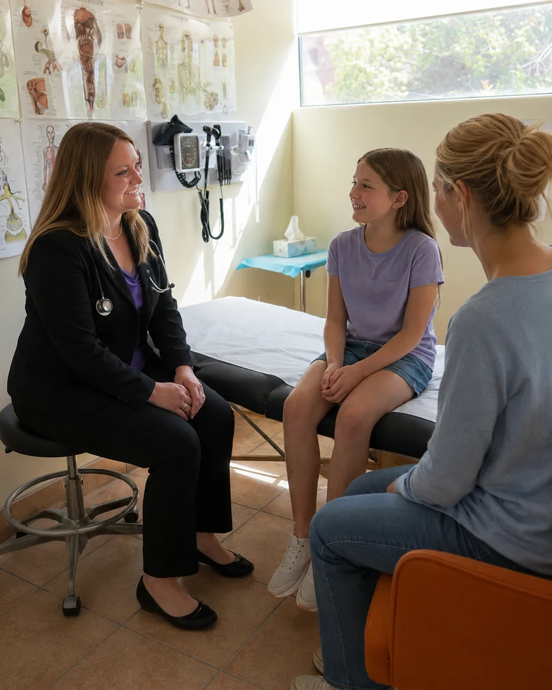 Dr. Jennifer Tice meeting with a pediatric patient and parent